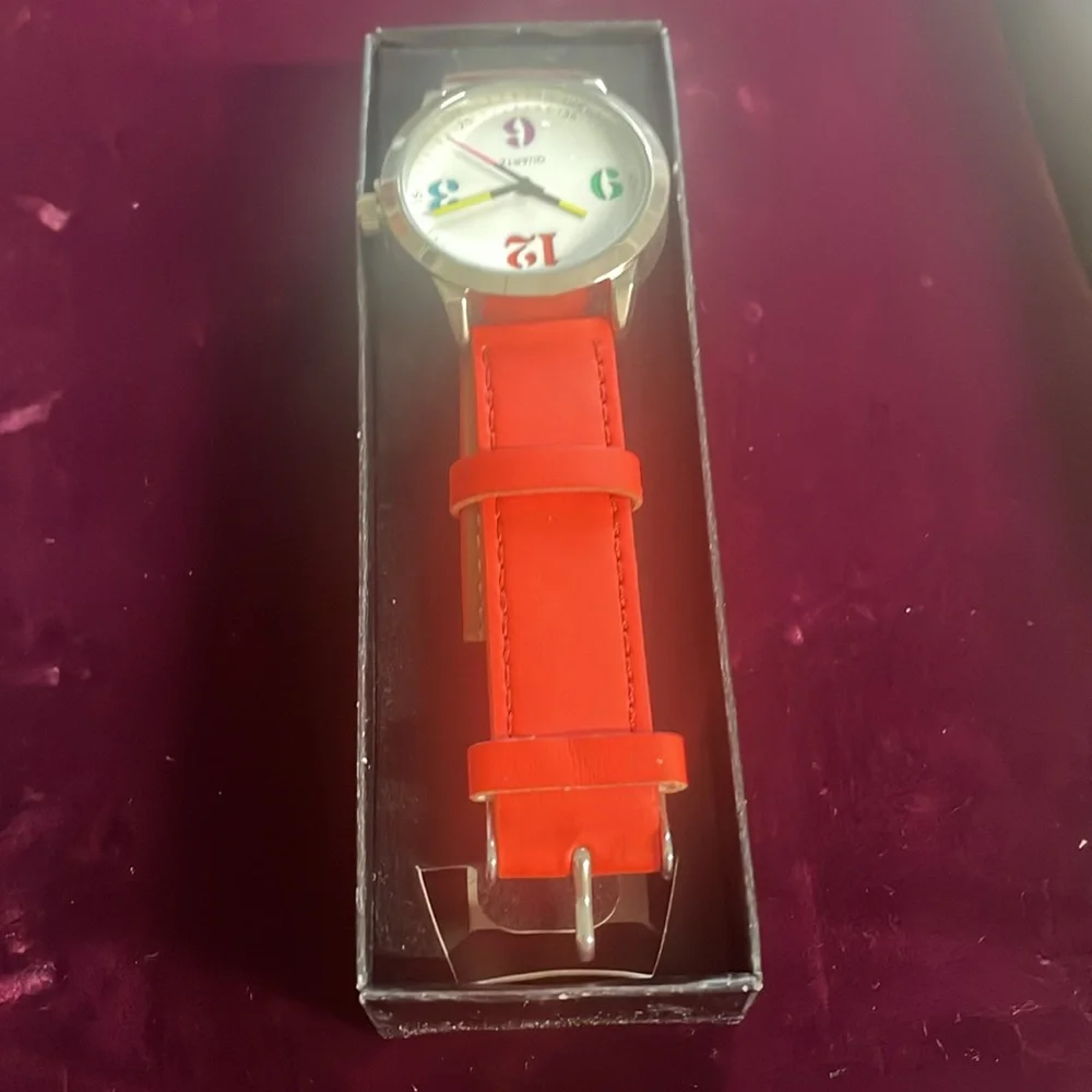Novelty Watch Silver Tone Case‎ Red Band Colorful Numbers Quartz Movement